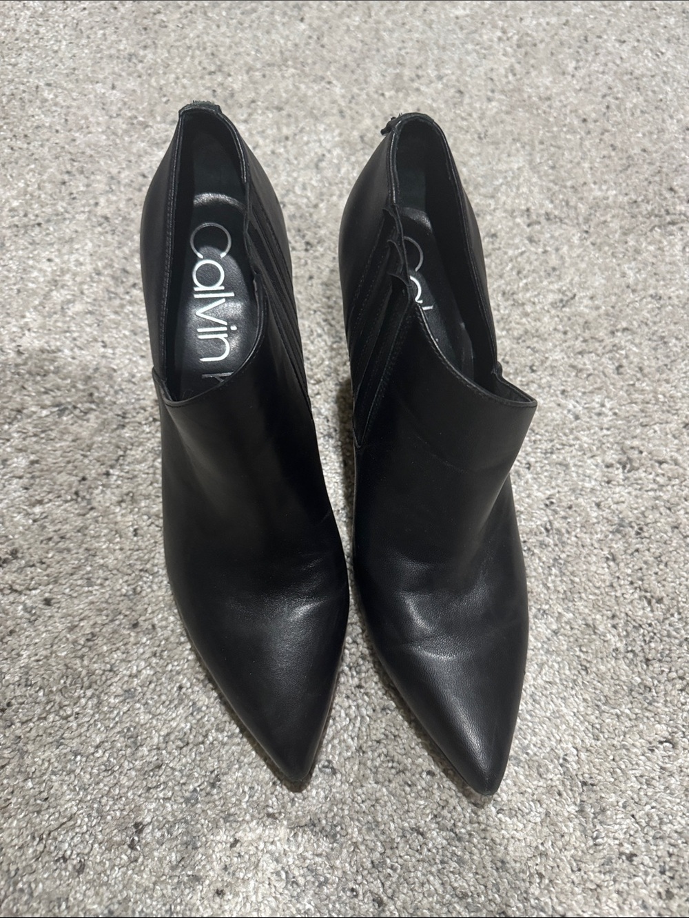 Calvin Klein Black Pointed Leather Ankle Booties